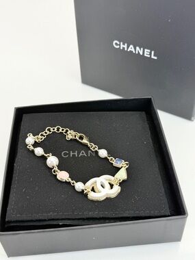 Chanel Pearl Enamel CC Bracelet Green Blue Pink